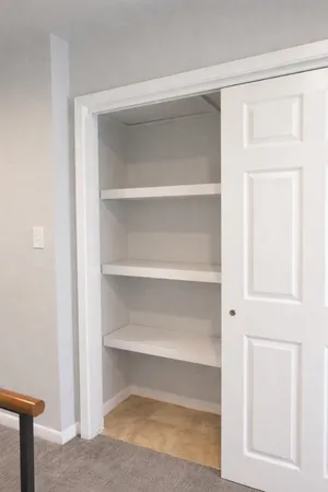 a view of an empty walk in closet