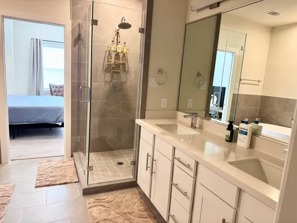 a view of a bathtub in a bathroom