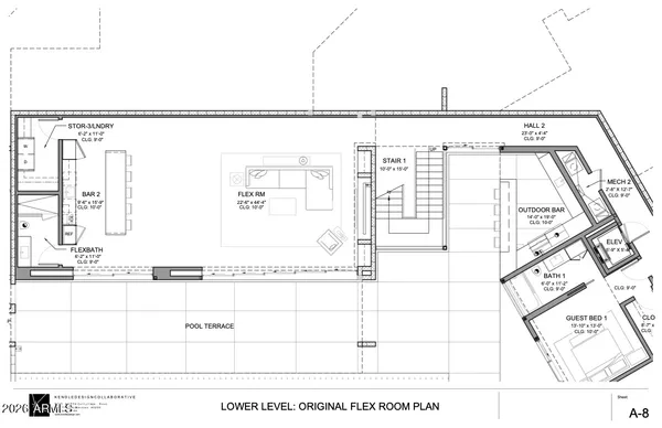 an aerial view of a house with a swimming pool