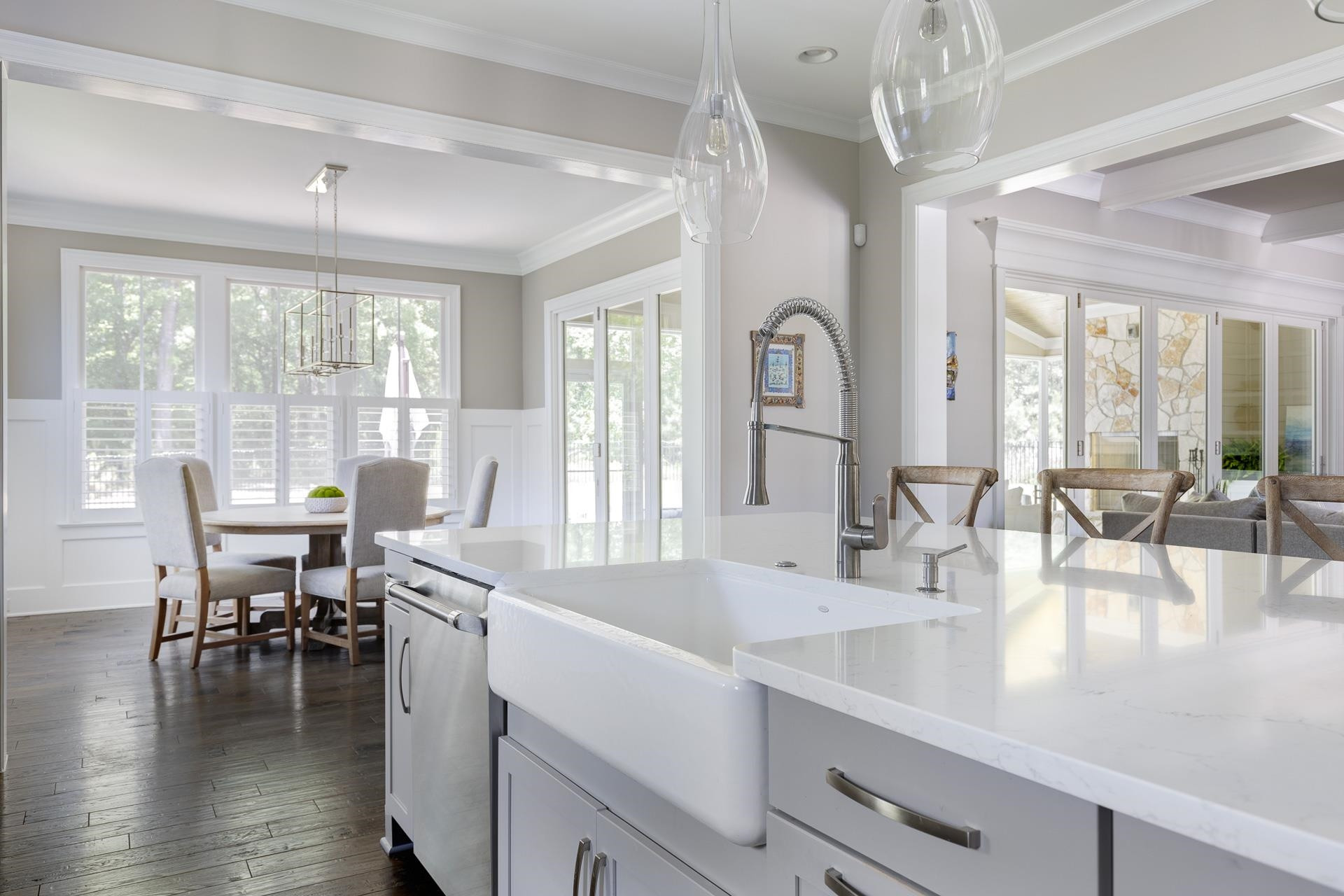 116 Turner Ridge Circle Durham, NC 27713 - Photo 17 of 63 a view of a dining room and livingroom with furniture wooden floor a chandelier