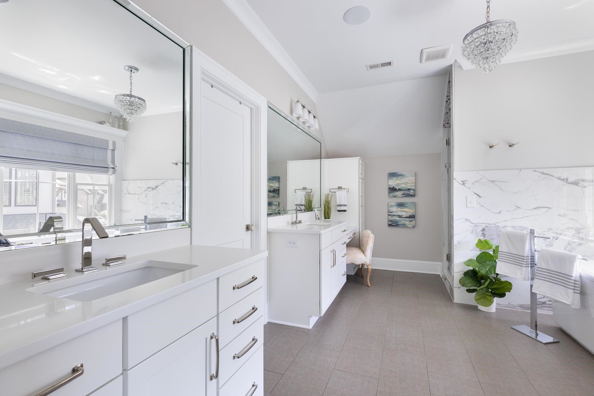 116 Turner Ridge Circle Durham, NC 27713 - Photo 33 of 63 a spacious en suite bathroom with a granite countertop double vanity sink and a mirror