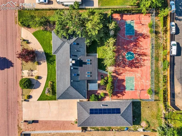 an aerial view of a house