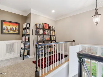 a view of a park with large trees