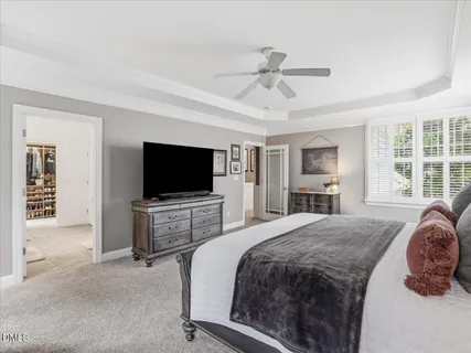 a view of a garden with a bench in the garden