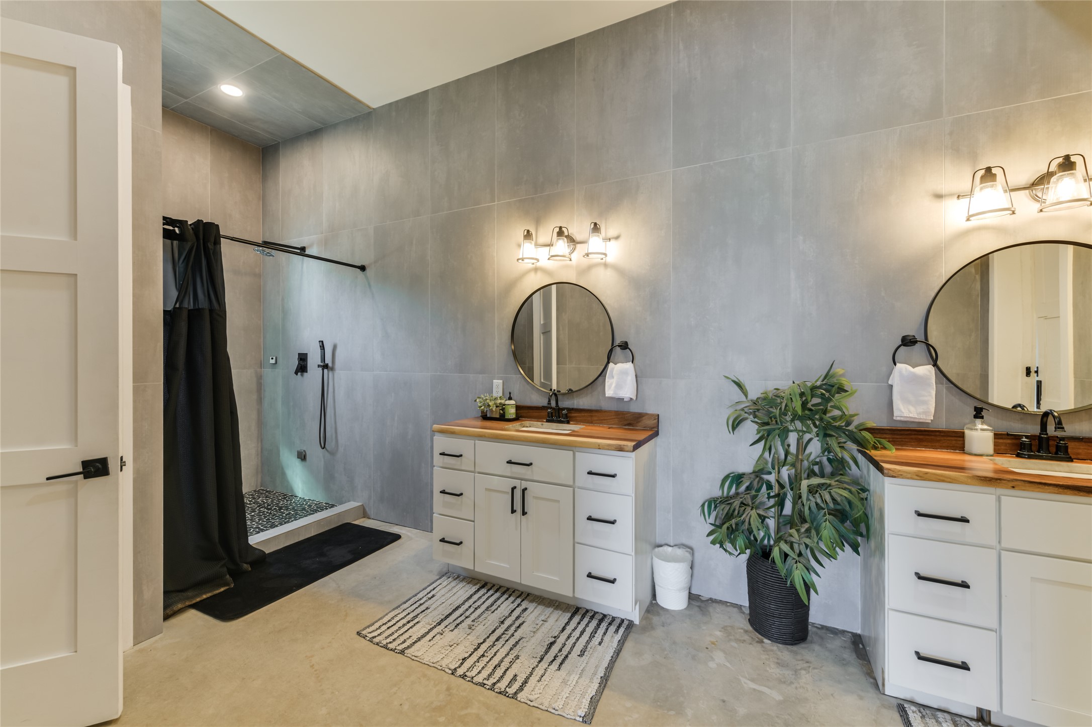 0 Trails End Road Leander, TX 78641 - Photo 19 of 40 a spacious bathroom with a double vanity sink a potted plant and a mirror