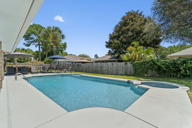 a view of a outdoor space and swimming pool