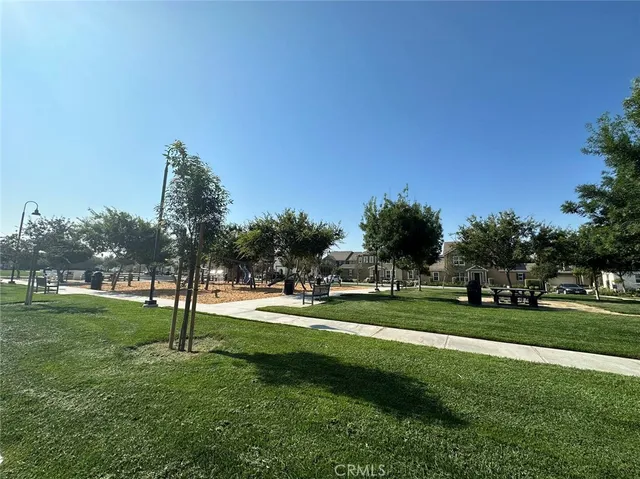 a view of a park and trees