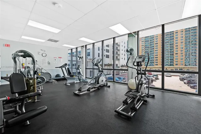 a view of a room with gym equipment