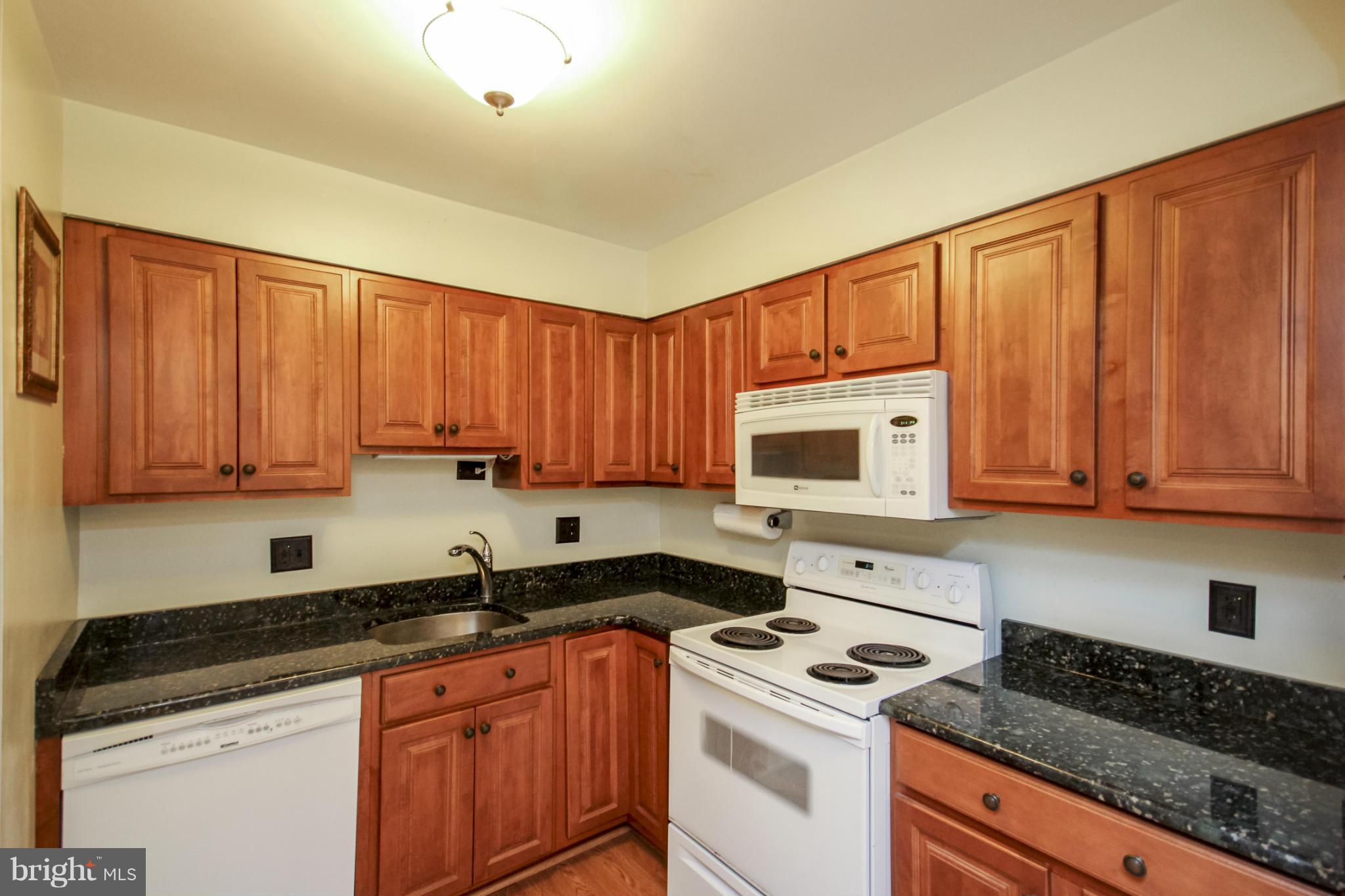 6155 Edsall Road, Unit 6155 Alexandria, VA 22304 - Photo 1 of 29 a kitchen with stainless steel appliances granite countertop a stove a sink dishwasher and a microwave oven on the blue kitchen countertops