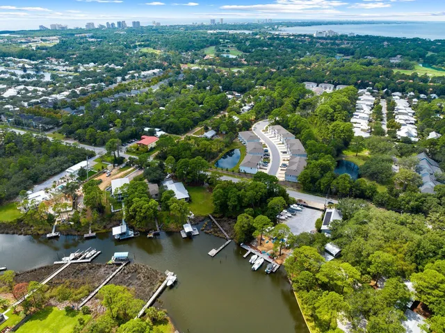 an aerial view of a house with a garden