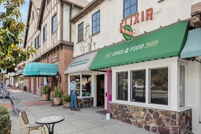 a front view of a building with street