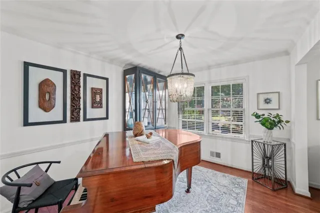 a dining room with window