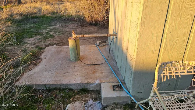 a view of a dry yard with trees