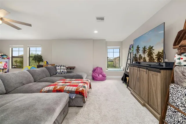 a bed room with furniture and toys
