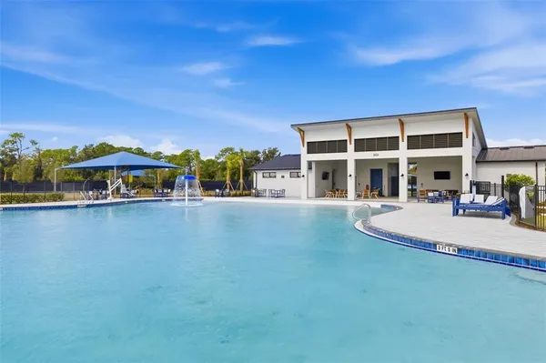 a view of an outdoor space and swimming pool
