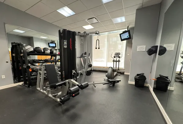a view of a room with gym equipment