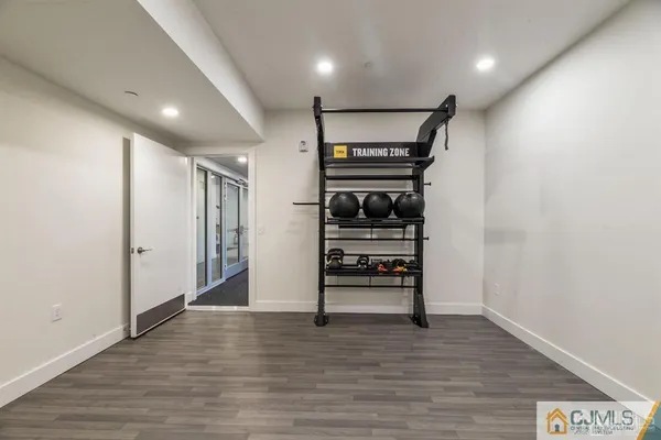 a kitchen with a large window and a table in it