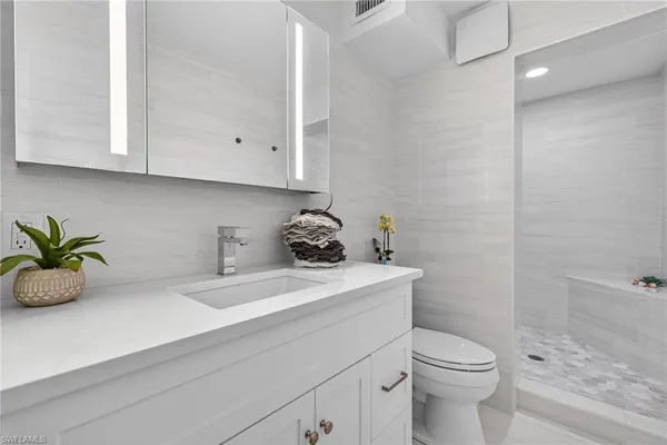 a bathroom with a sink a toilet and vanity