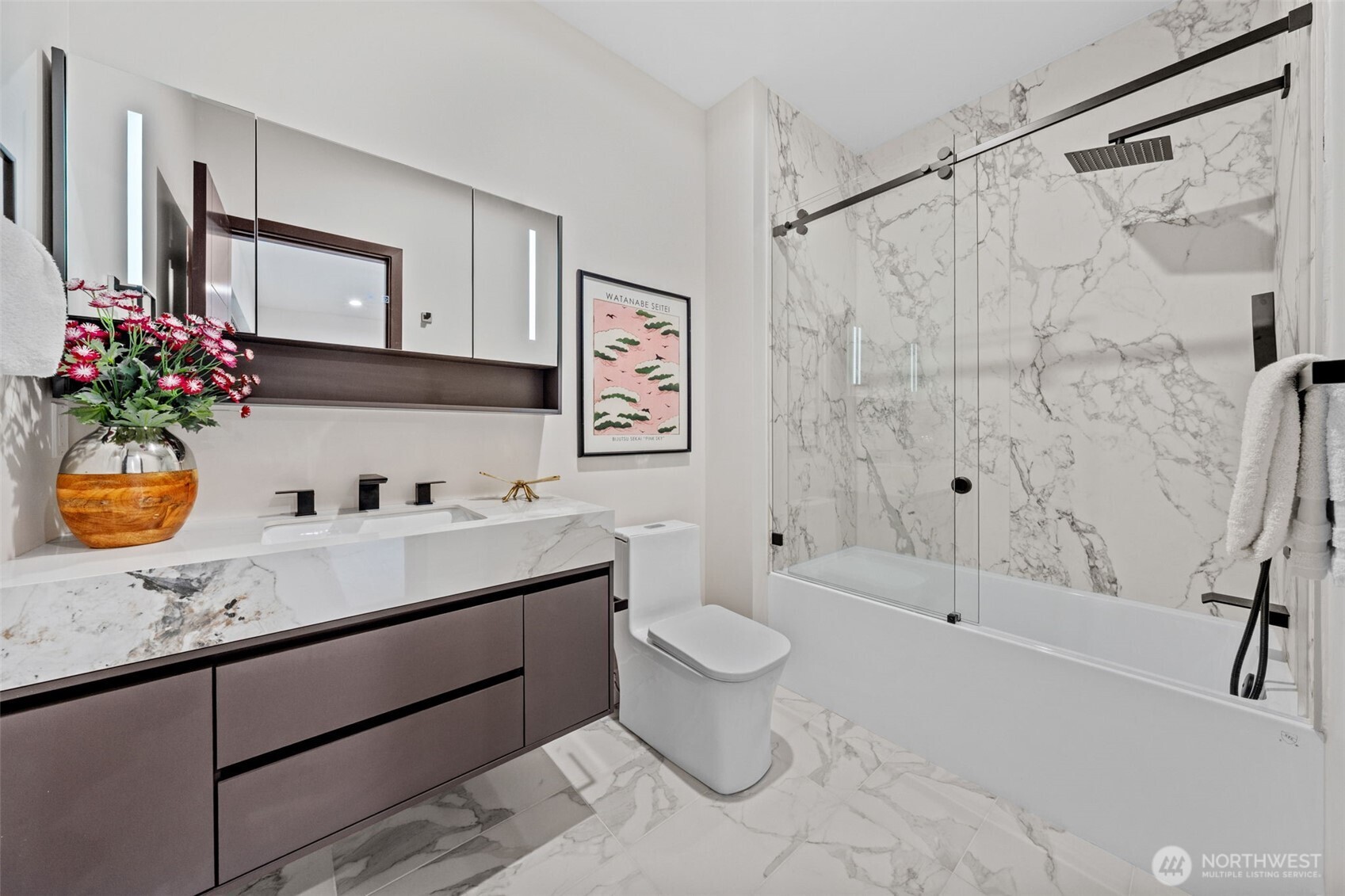 7901 240th Street Southwest Edmonds, WA 98026 - Photo 25 of 37 a bathroom with a granite countertop sink toilet and shower