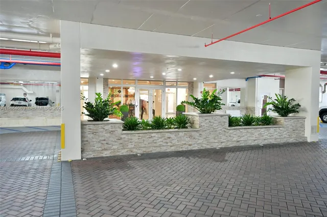 a view of a lobby with a potted plant