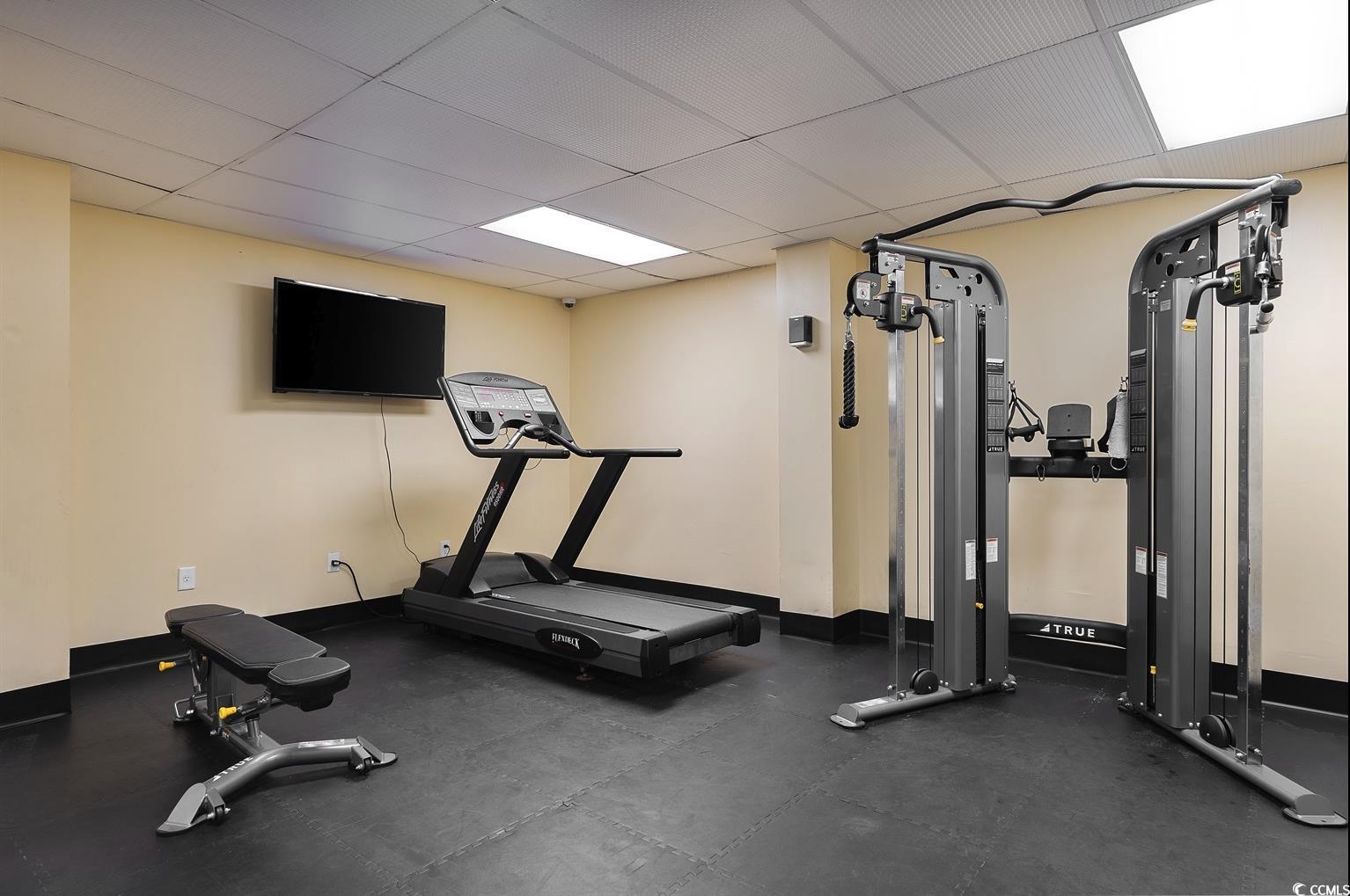 201 74th Avenue North, Unit 2527 Myrtle Beach, SC 29572 - Photo 17 of 18 Exercise area featuring a paneled ceiling