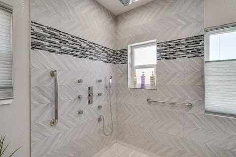 a bathroom with a shower