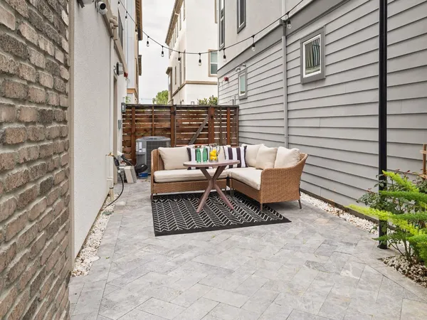 a view of terrace with seating space and stairs