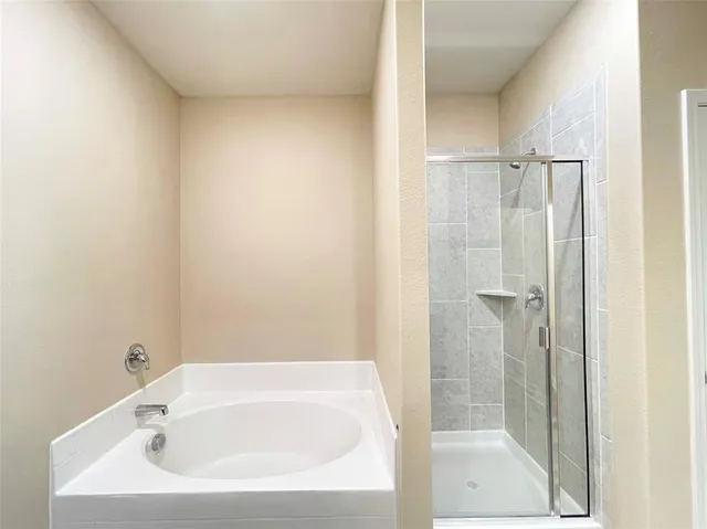 a bathroom with a bathtub