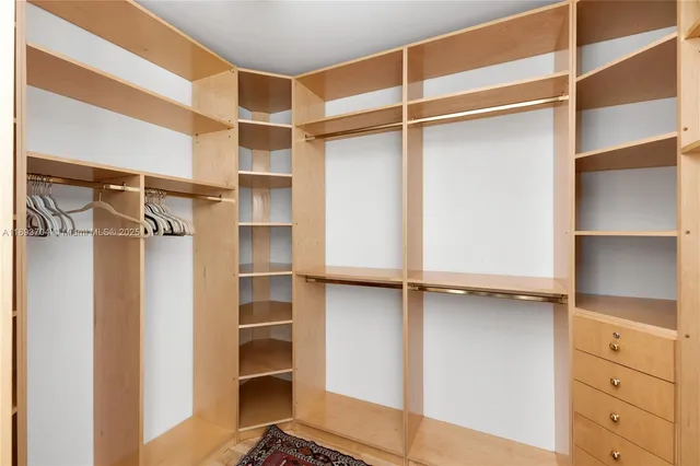 a view of walk in closet with empty racks