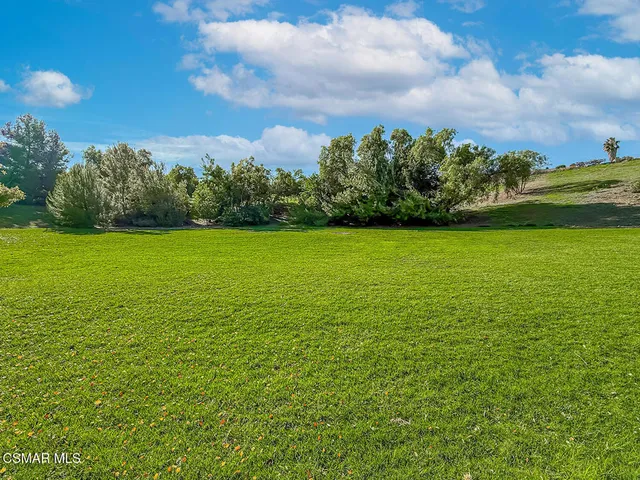 a view of a garden with sitting area