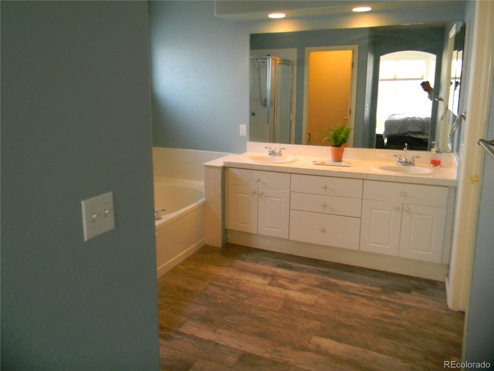 4092 Starflower Road Castle Rock, CO 80109 - Photo 15 of 28 a bathroom with a double vanity sink and mirror