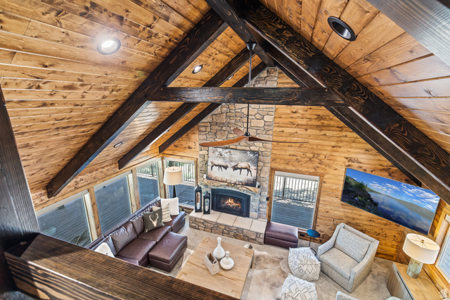 2031 South Quakie Road Koosharem, UT 84744 - Photo 32 of 33 Vaulted wood-paneled ceiling with exposed wood beams