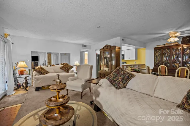 a living room with furniture a lamp and a fireplace