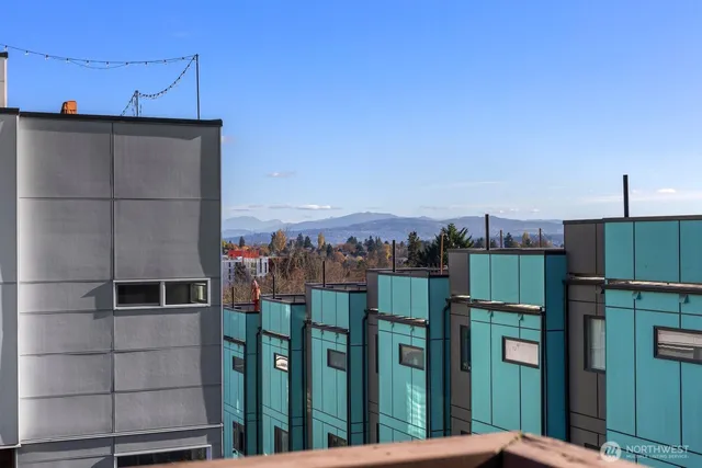 a view of a building from a balcony