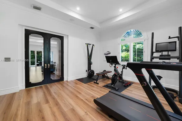 a view of a room with gym equipment