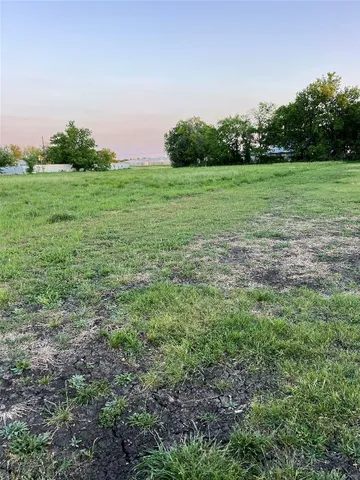 a view of a field with trees in the background