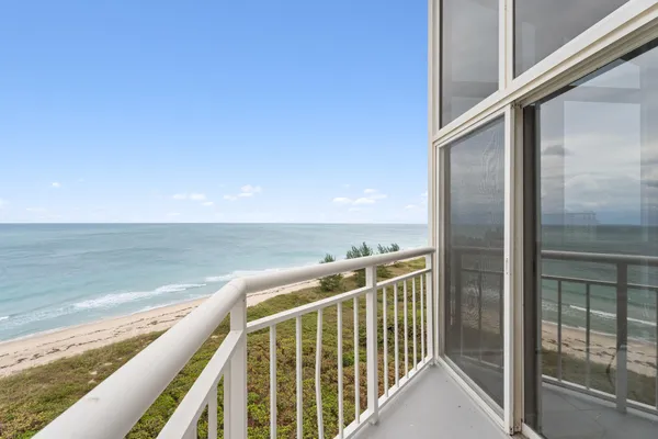 a view of balcony with ocean view