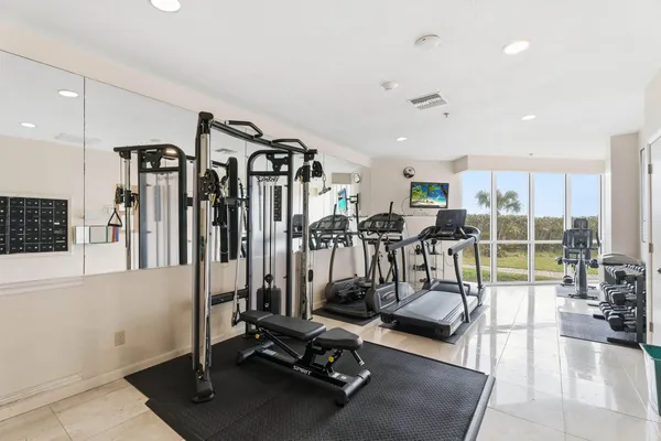 a view of a room with gym equipment