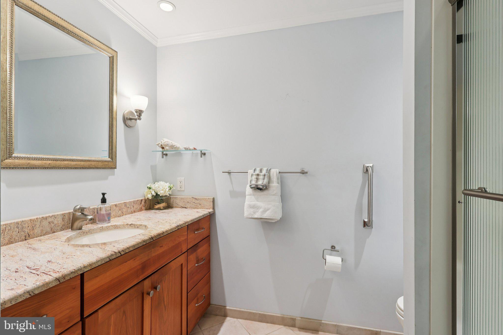 7 Pontiac Drive Medford, NJ 08055 - Photo 15 of 49 a bathroom with a granite countertop sink and a mirror