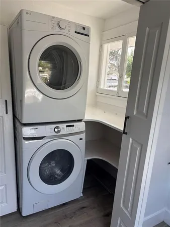 a utility room with dryer and washer