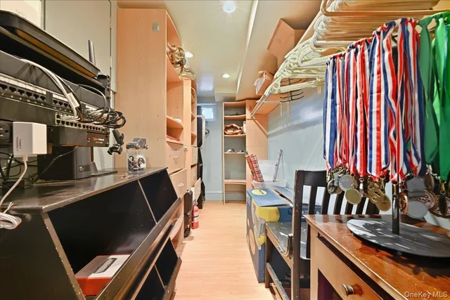 a view of yard with a slide and bench