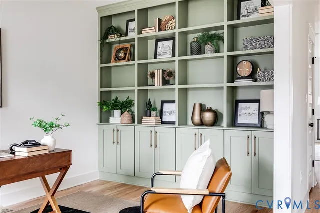 a room with a bookshelf