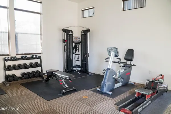 a room with gym equipment