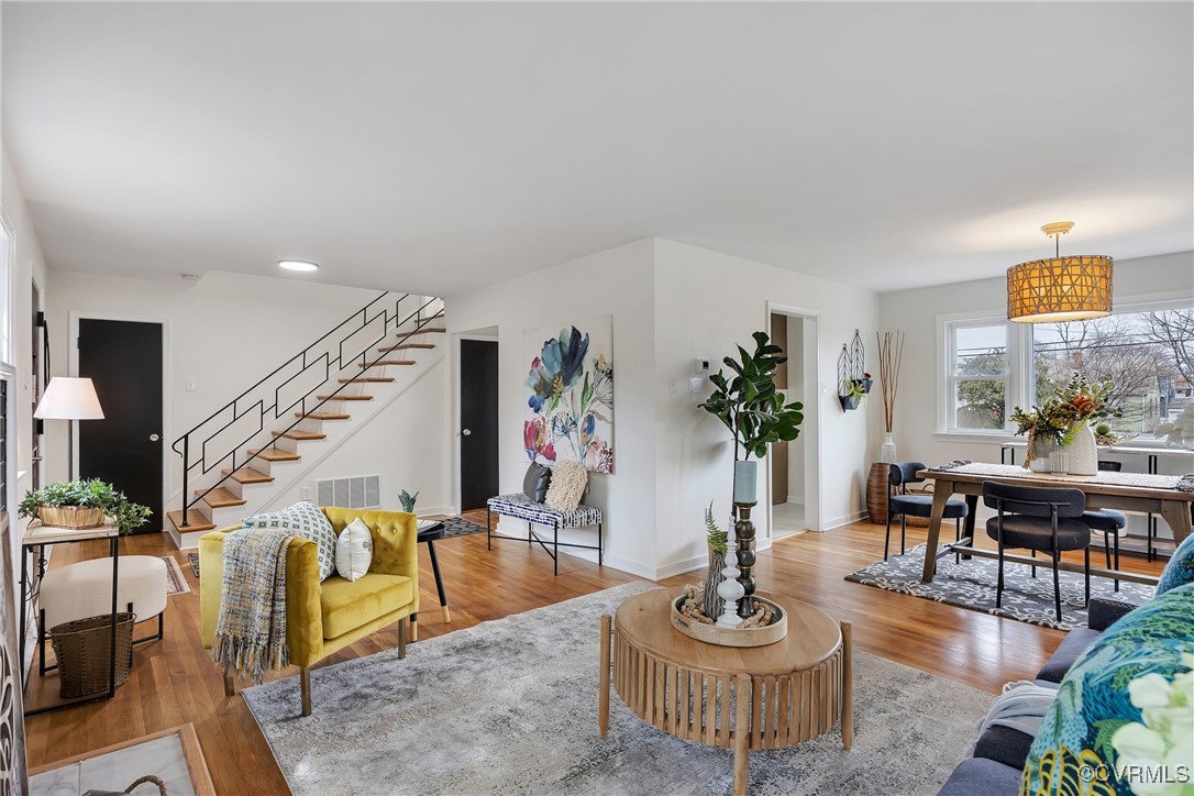 2601 Brook Road Richmond, VA 23220 - Photo 7 of 28 Living room featuring baseboards, stairs, visible