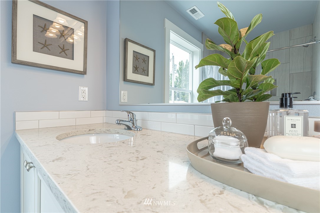 613 Index Avenue Northeast Renton, WA 98056 - Photo 28 of 32 a bathroom with a granite countertop sink a garden view and a potted plant