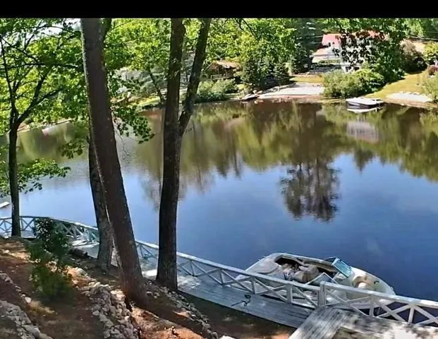 a view of lake from a balcony