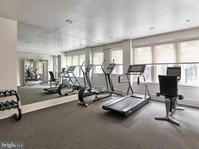 a view of a room with gym equipment