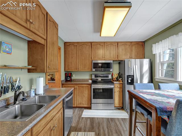 4955 Dodd Road Cascade, CO 80809 - Photo 9 of 45 Kitchen featuring stainless steel appliances, sink, and dark hardwood / wood-style flooring