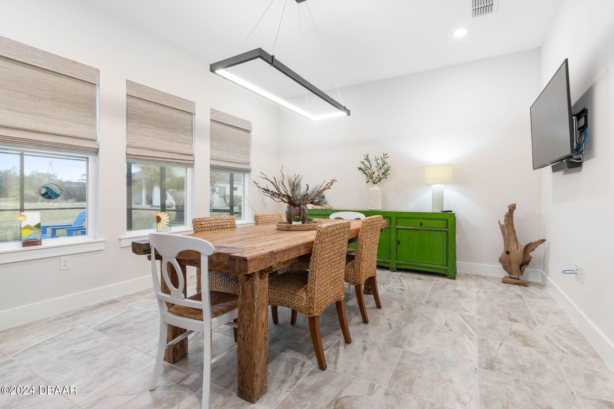 1405 Lilly Anne Circle Ormond Beach, FL 32174 - Photo 19 of 76 a view of a dining room with furniture and a flat screen tv