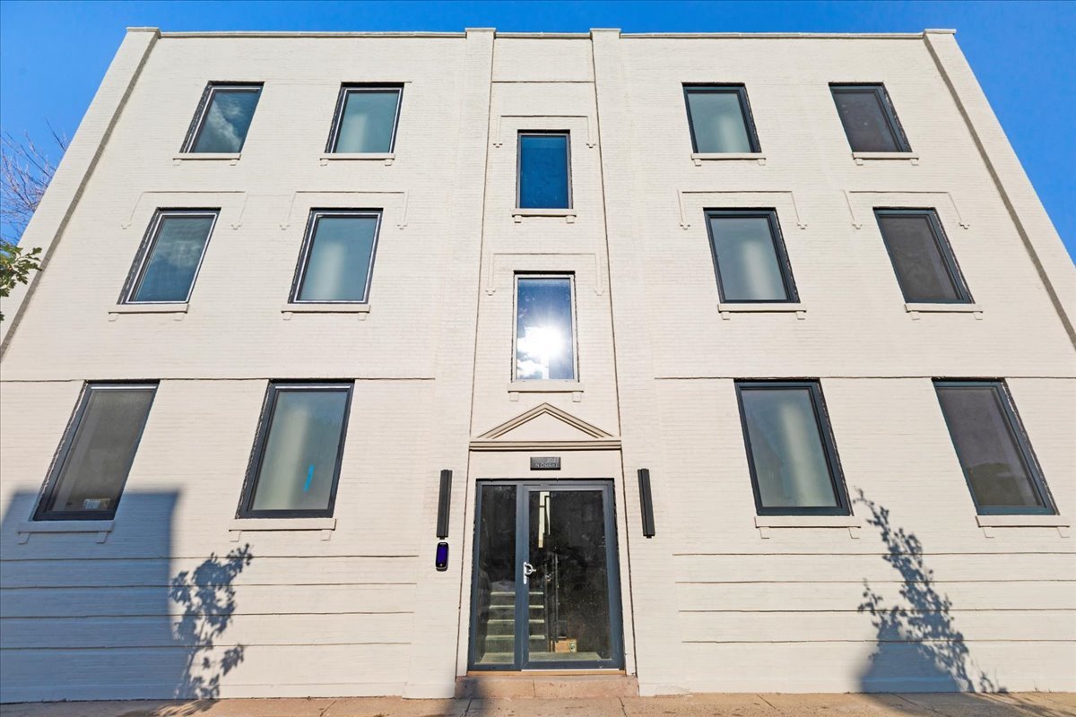 a front view of a building